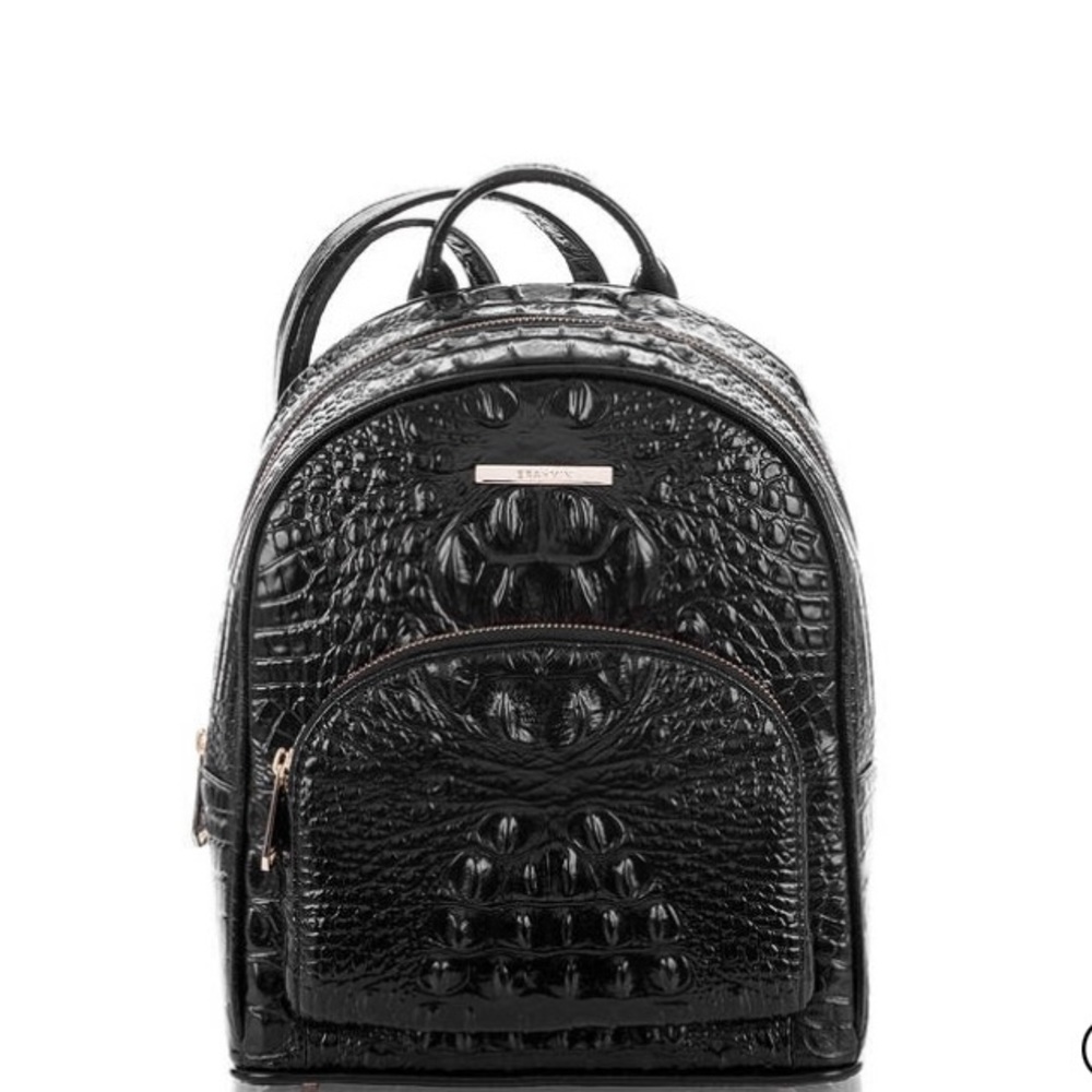 Brahmin Black Croc-Embossed Mini Backpack